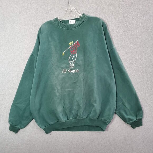 VINTAGE Seagate Men Sweatshirts L Green Oversized Golf Embroidered 80s USA READ Sweaters